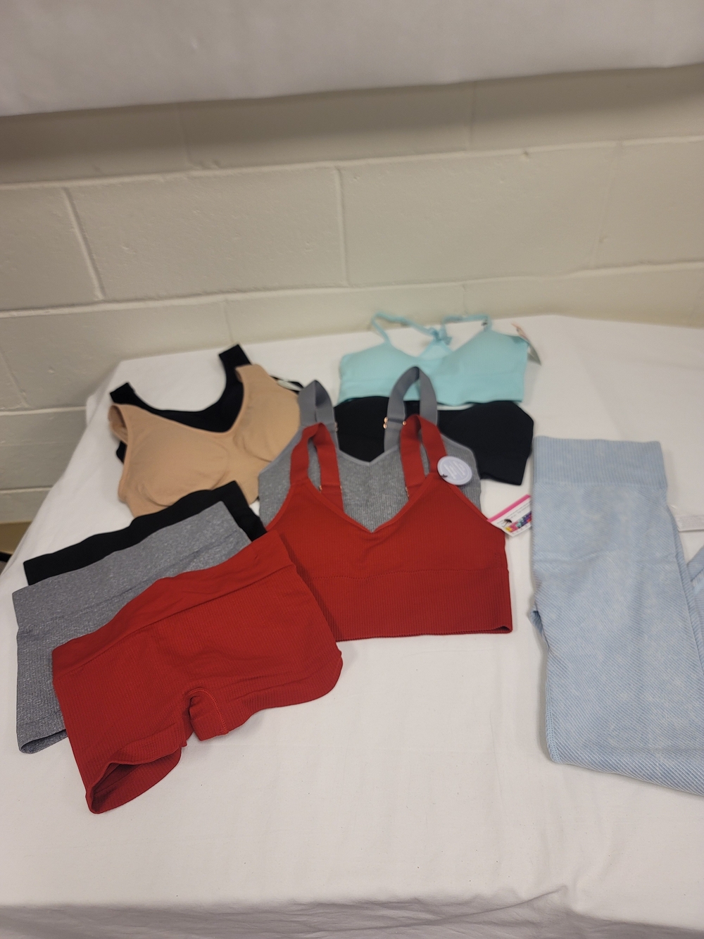Assorted Seamless Bralettes & Light Blue Ribbed Leggings